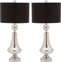 SAFAVIEH Lighting Collection Mercury Crackle Glass/ Black Shade 26-inch Bedroom Living Room Home Office Desk Nightstand Table Lamp Set of 2 (LED Bulbs Included)