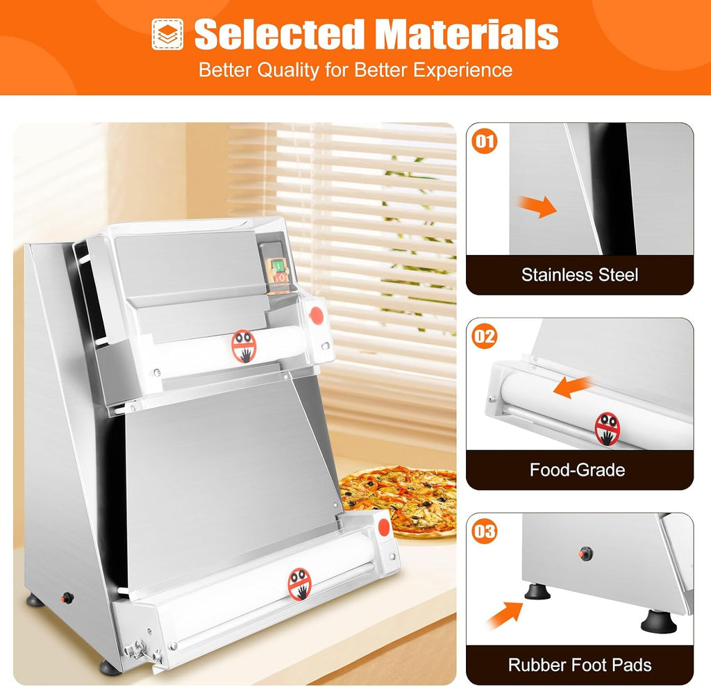 Electric Pizza Dough Roller Sheeter Machine, Automatic Commercial Pizza Press Making Machine 370W 110V Stainless Steel Pasta Maker Machine For Bakeries Pizzerias, Restaurants Kitchens (3-15in)