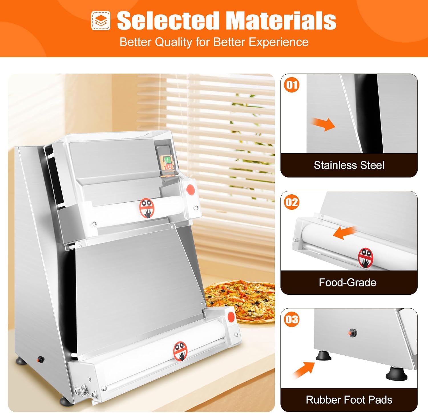 Electric Pizza Dough Roller Sheeter Machine, Automatic Commercial Pizza Press Making Machine 370W 110V Stainless Steel Pasta Maker Machine For Bakeries Pizzerias, Restaurants Kitchens (3-15in)