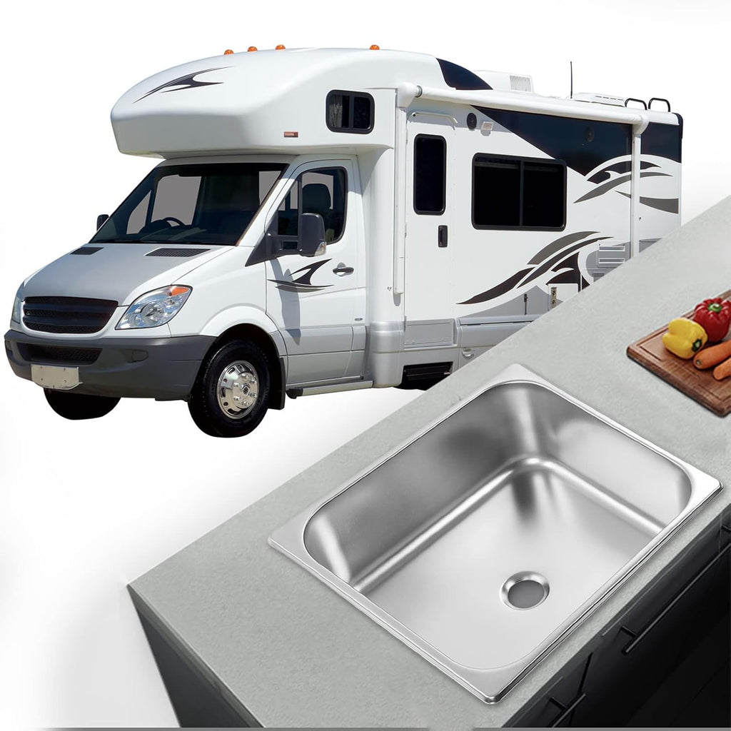 Single Sink Bowl, Fast Discharge Undermount Single Sink, Square Stainless Steel Kitchen Sink for RV Yacht Bathroom
