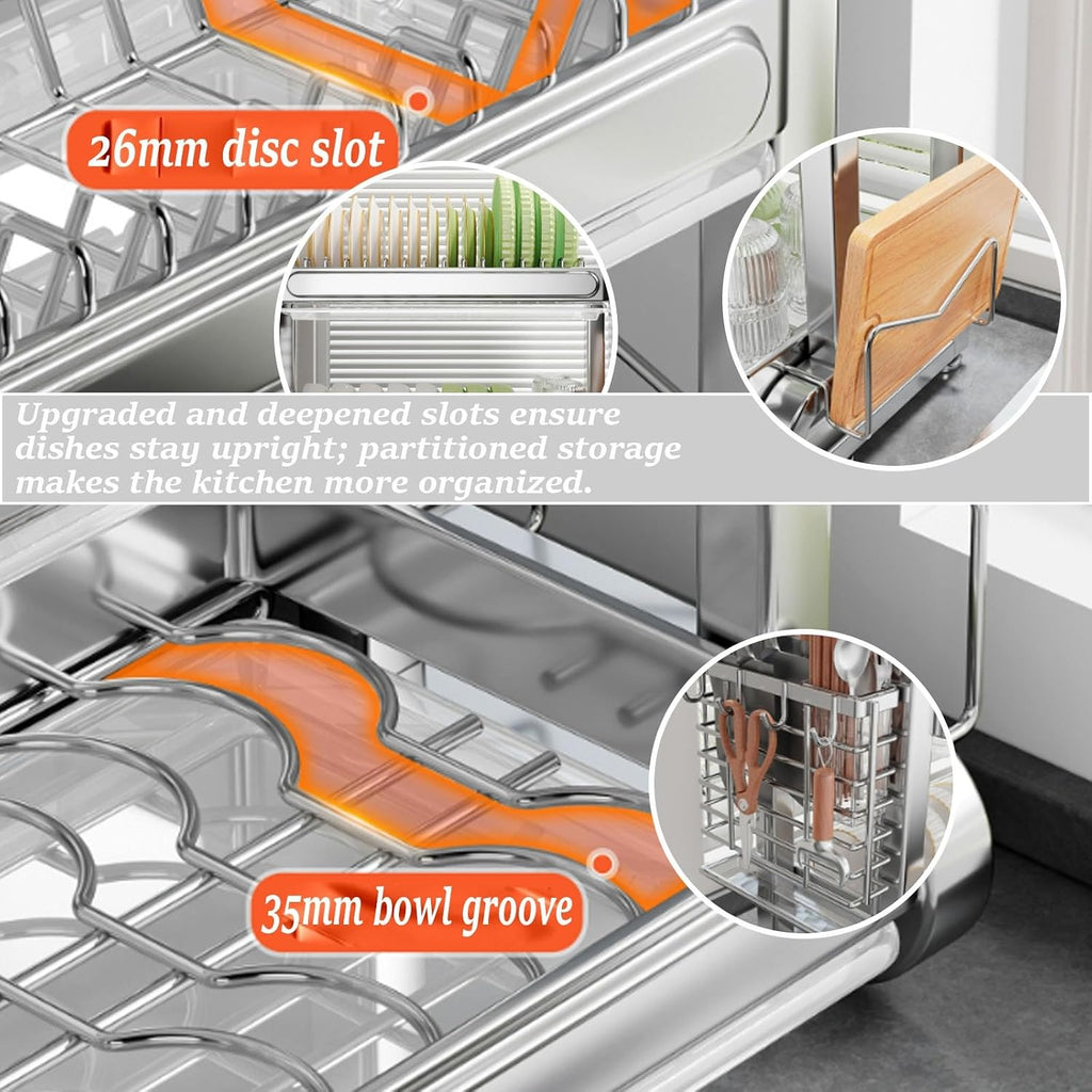 Dish Racks 304 Stainless Steel Draining Rack,Kitchen Storage,Household Multifunctional Bowl,Suitable for Sink countertops, for(Grey 55cm/21.9in,Triple Layer)