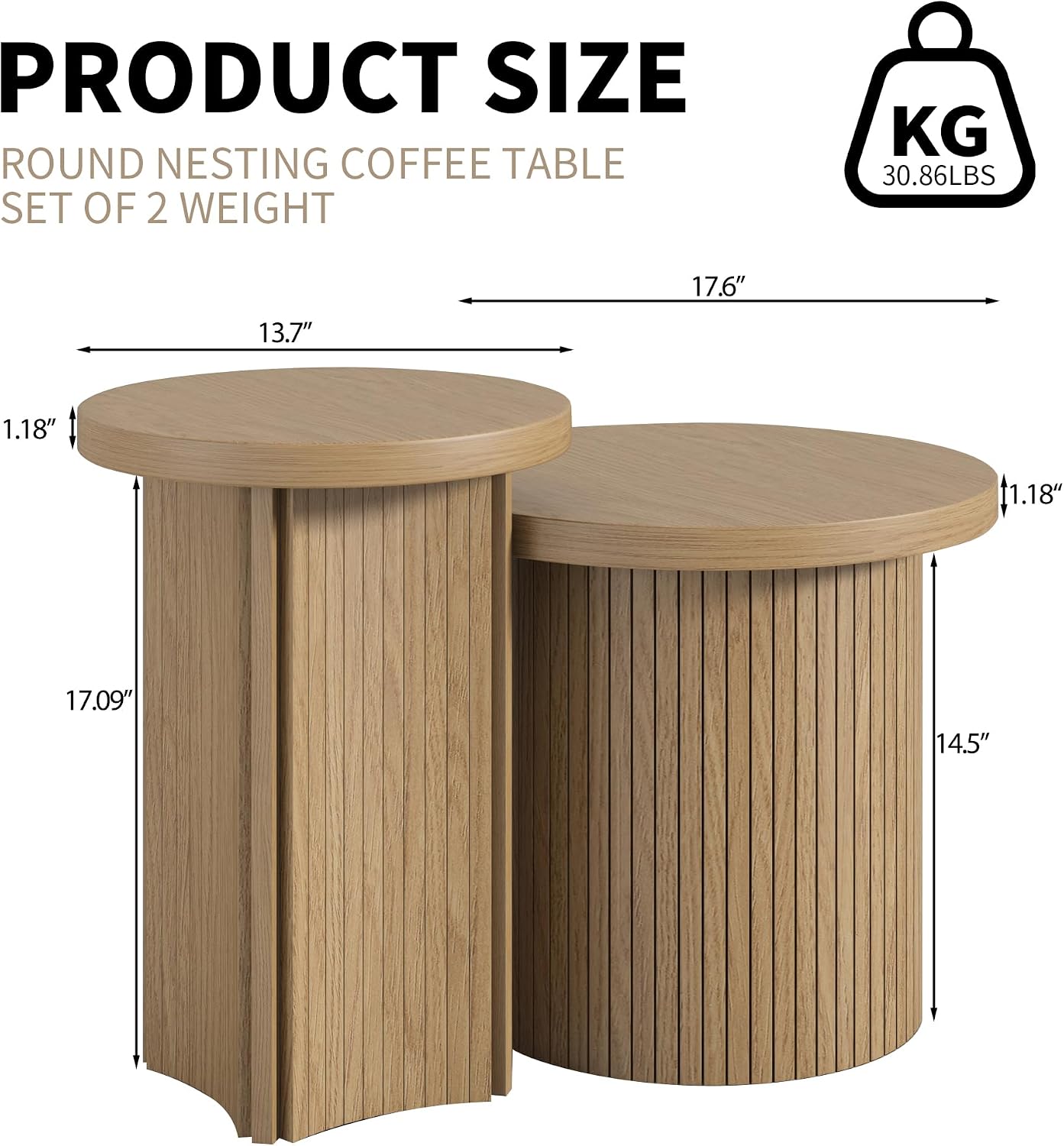 Round Nesting Coffee Table Set, Stackable Small Wood Grain Coffee Tables, Modern Space‑Saving Round Side End Tables for Living Room, Apartment, Bedroom, Small Spaces, Easy Assembly Home Furniture
