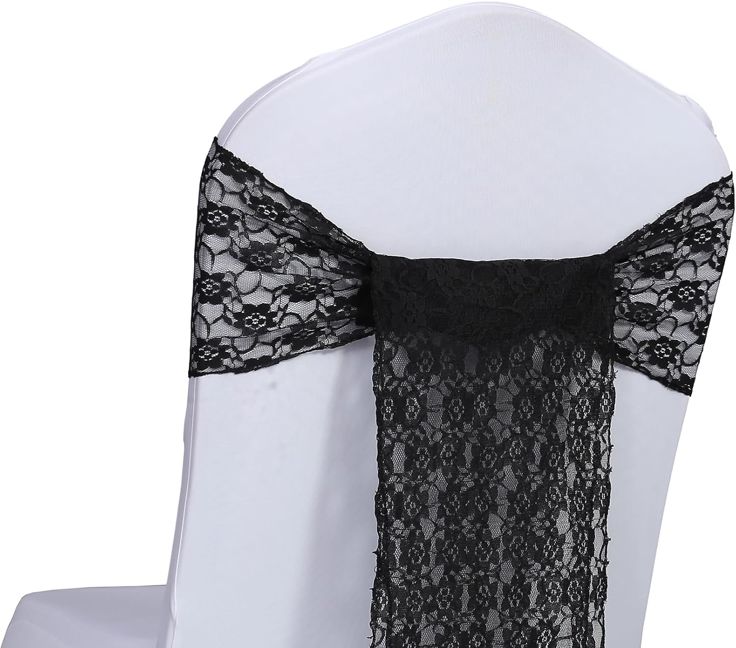 MDS® Pack of 200 Lace Chair Sashes for Weddings, Decorative Floral Lace Chair Bows Bands for Banquet, Reception, Anniversary, Bridal Shower, Birthday, Party, Ceremony & Event Décor - Black