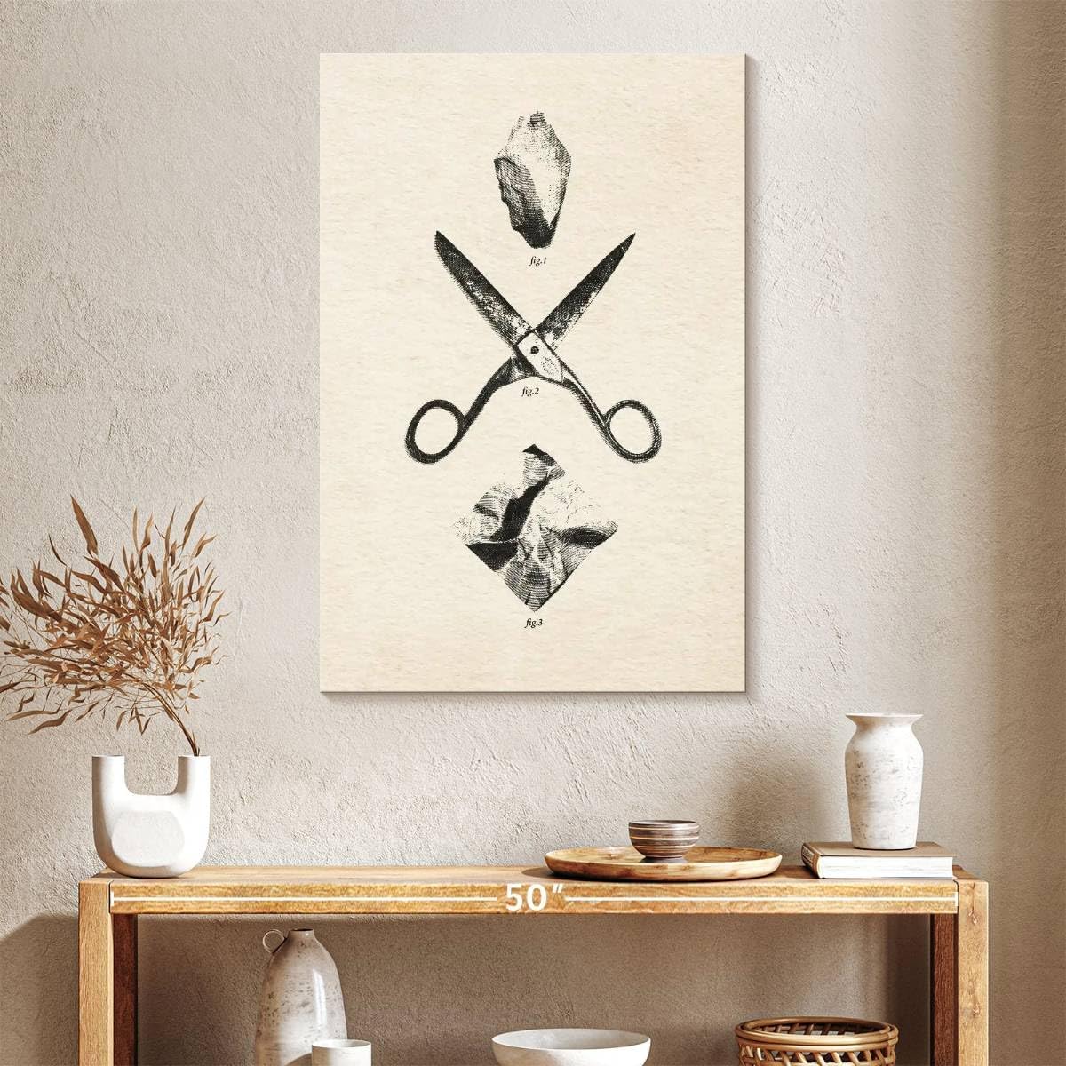 ElephantStock - Rock Scissors Paper Vintage Wall Art - Vertical Canvas Wall Art - Home Office Wall Decor - Drawing Game Canvas Art - Black And Gray Decor by Daniel Coulmann - 26' x 39'