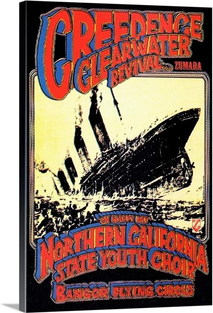 GREATBIGCANVAS Creedence Clearwater Revival Poster Canvas Wall Art Print, Classic Rock Home Decor Artwork, 24'x36'