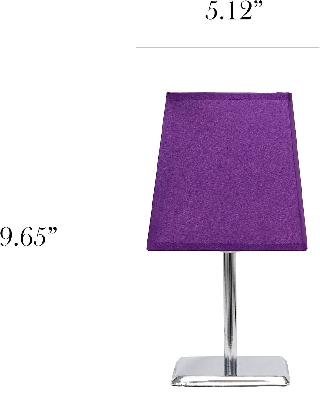 Simple Designs LT2062-PRP Mini Chrome Table Lamp with Squared Empire Fabric Shade Purple (Pack of 24)