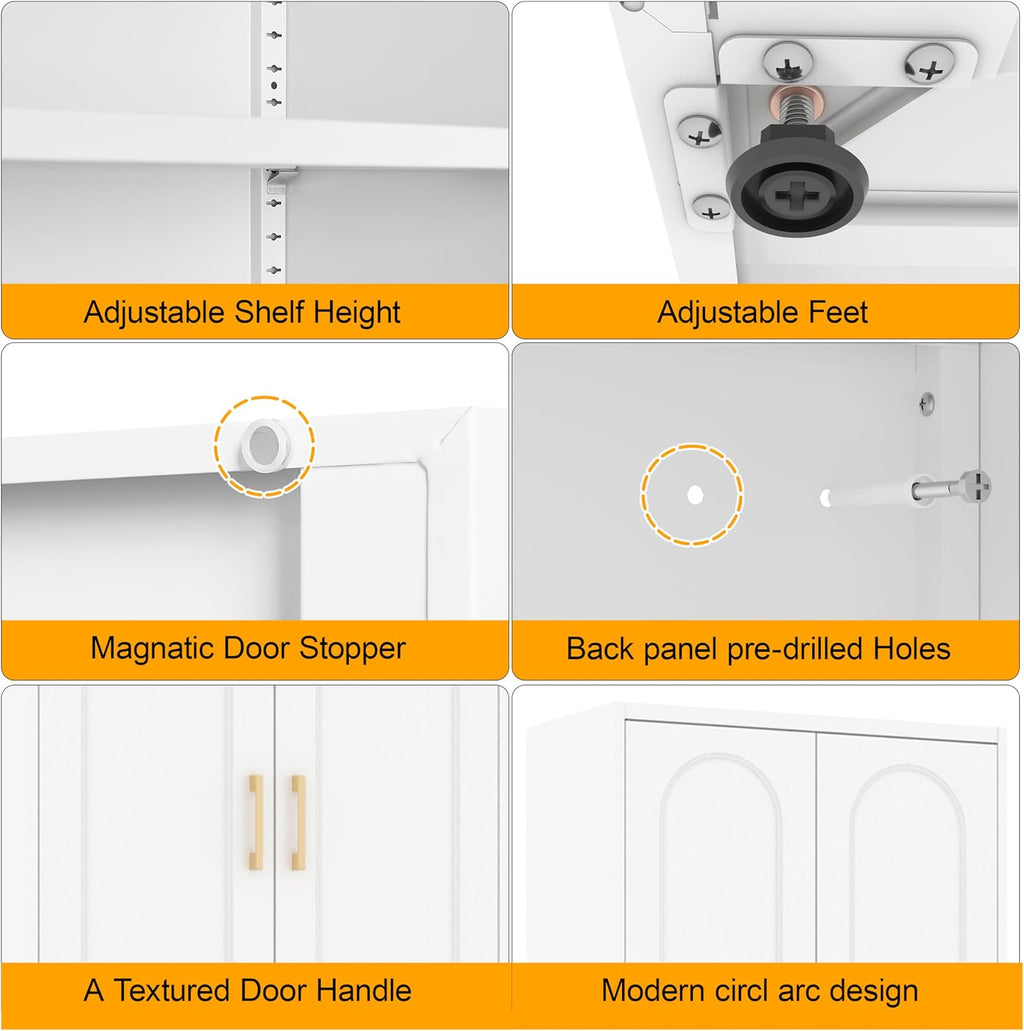 Metal Storage Cabinet with 4 Adjustable Shelves, 71' Tall Kitchen Pantry Cabinet with Doors, White Pantry Cabinets, Utility Large Cupboard, Storage Cabinets for Kitchen, Living Room, Dining