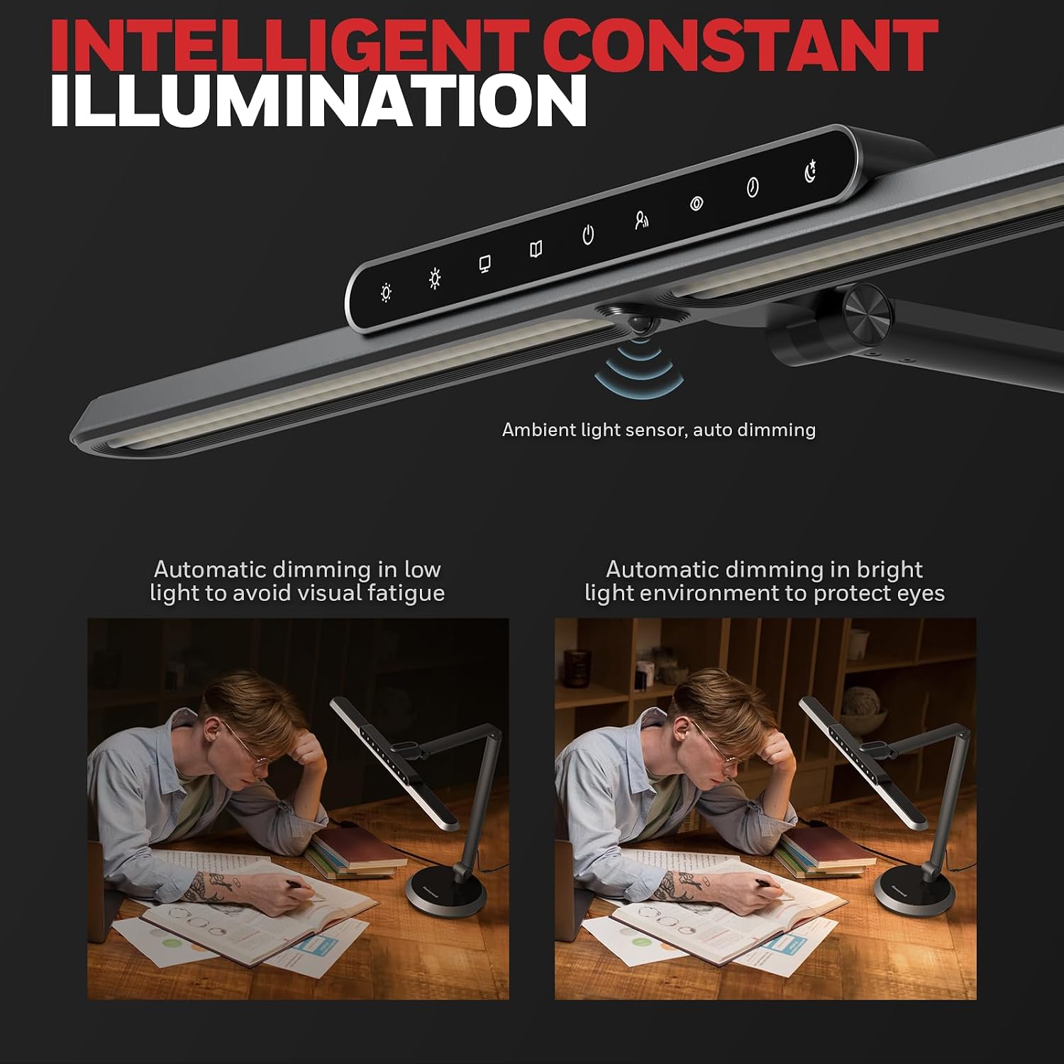 Honeywell Desk Lamp for Home Office, H9 Sunturalux™ Eye-Caring LED Desk Light, 1000LM Dimmable Desk Lamp with Timer and Auto-Sensing, Adjustable Desk Reading Light or Study, Cumputer, Architect