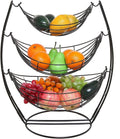 Fruit Rack 3 Tier Fruit Basket Bowl for Kitchen Counter - Black Triple Hammock Fruit/Vegetables/Produce Metal Rack Display Stand