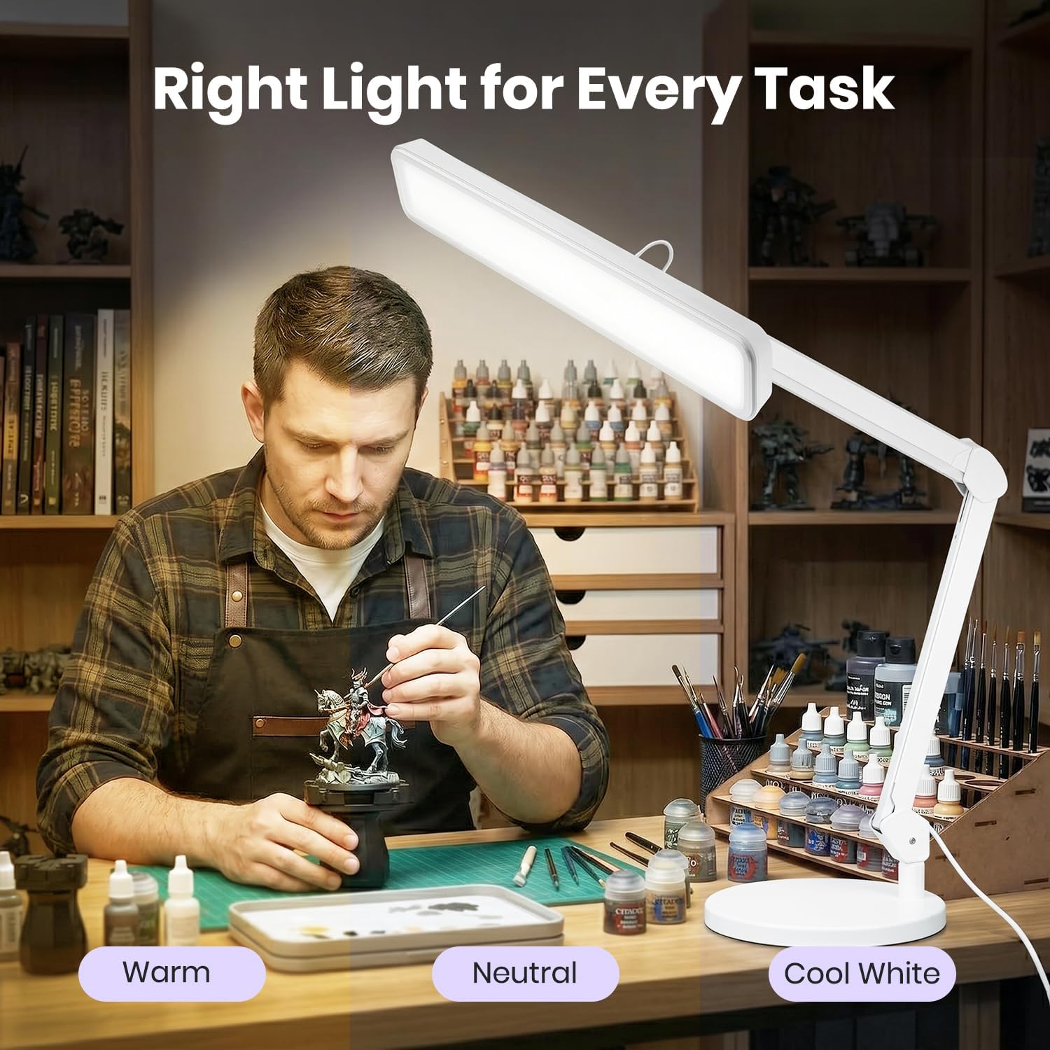 Neatfi XL 2,500 Lumens 30W LED Task Lamp with Base | 324 SMD LEDs | CCT | 5 Light Modes | 3000K–6000K | Dimmable | Adjustable Arm with Clamp | Desk Light for Home (White-2, 22-Inch Wide Shade)