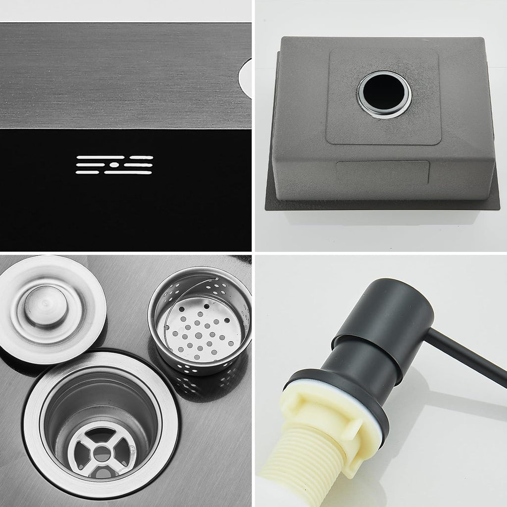 Stainless Steel Kitchen Sink Black, Topmount/Undermount Single Bowl Farmhouse Workstation Sink with Drainer and Full Fittings Accessories, One Bowl Sinks for Kitchens 72 * 45cm