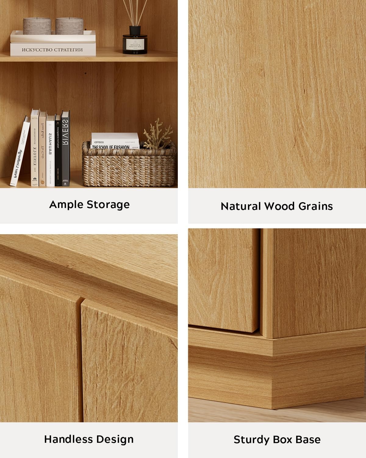 EYYTHUNG Corner Cabinet, Modern Handless Corner Floor Cabinet with 2 Doors and 2-Tier Shelves, Freestanding Narrow Organizer for Living Room Kitchen Bathroom, Natural Oak