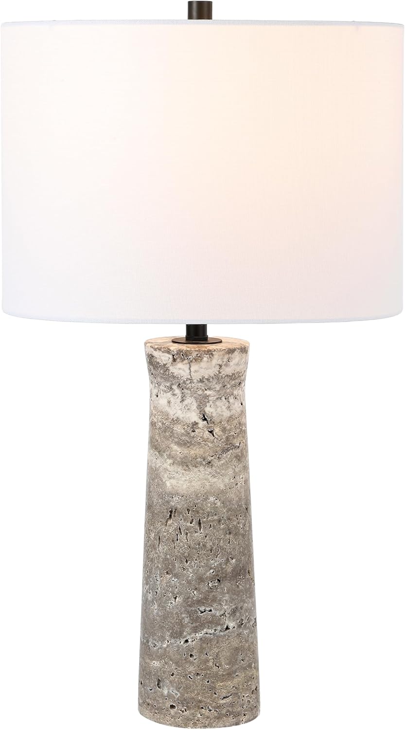 SAFAVIEH Lighting Collection Alana Grey Travertine 25-inch Table Lamp for Bedroom, Living Room, Home Office, Desk, Nightstand (LED Bulb Included)