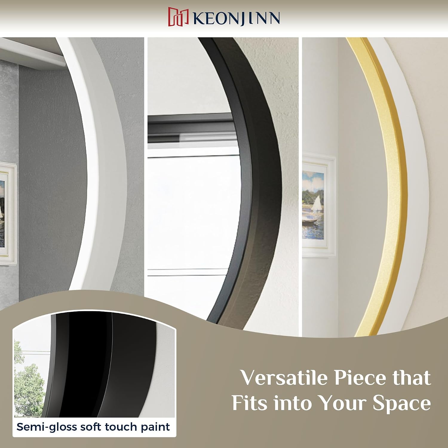 Keonjinn 28 x 28 in Round Medicine Cabinets for Bathroom, Brushed Nickel Surface Mount Medicine Cabinet, Circle Medicine Cabinet with Mirror, Adjustable Shelves Framed Bathroom Mirror with Storage