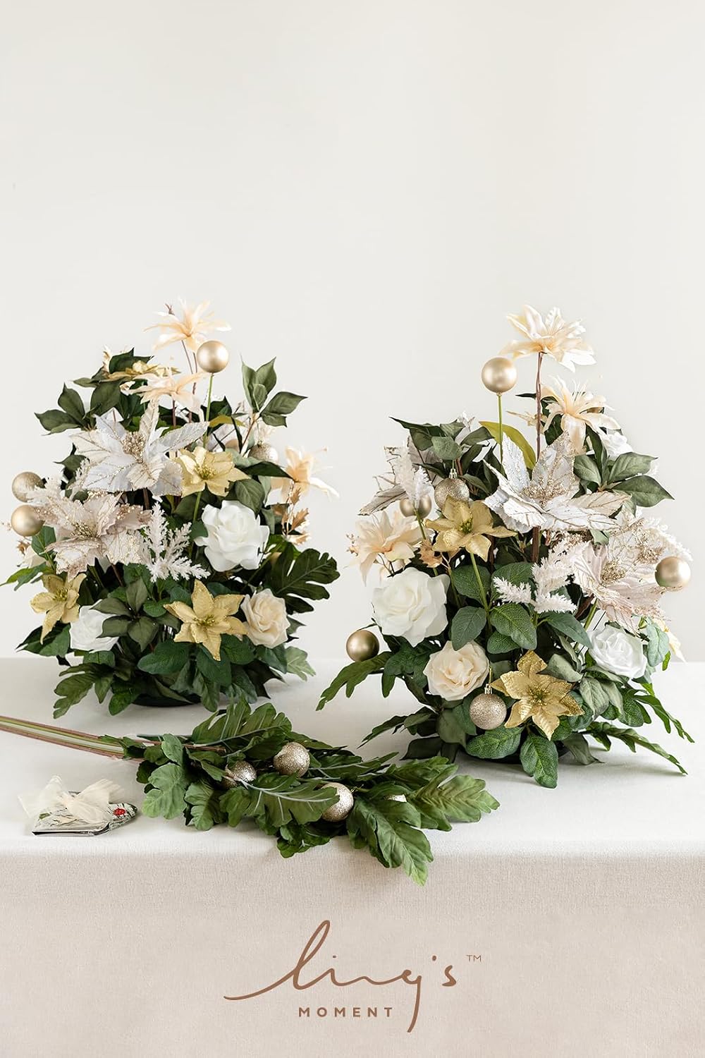 Ling's moment 41' Tall Free Standing Artificial Flowers Arrangements 2 pcs Wedding Arch Altar Stage Decorations Champagne Christmas for Ceremony Reception Rose Floral Party Outdoor Centerpieces Decor
