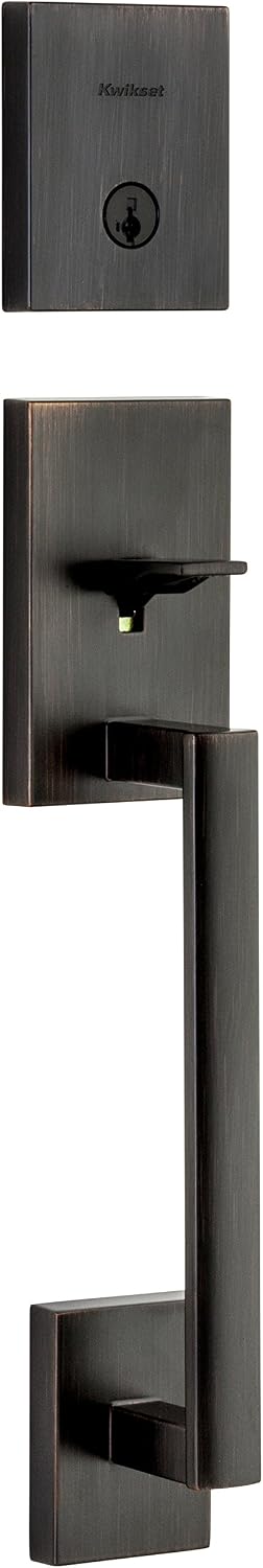 Kwikset San Clemente Front Door Lock Handle and Deadbolt Set, Entry Handleset Exterior Only, Venetian Bronze, Pick Resistant SmartKey Rekey Deadbolt Security, Interior Sold Separately