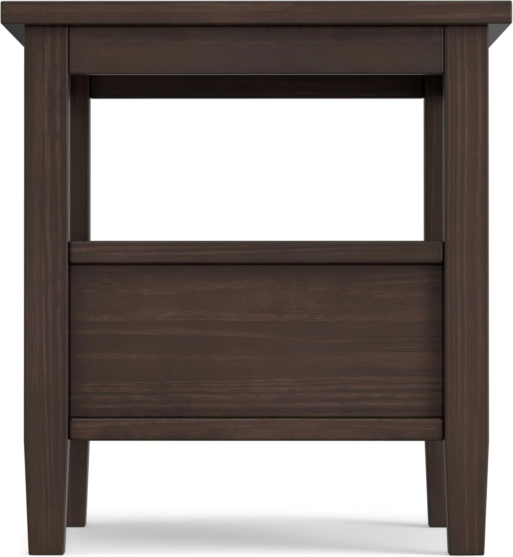 SIMPLIHOME Warm Shaker End Table - 20' Wide x 20' High Solid Wood Side Table in Warm Walnut Brown, Transitional Accent Table for Living Room or Bedroom with Drawer, Open Shelf and Square Tapered Legs