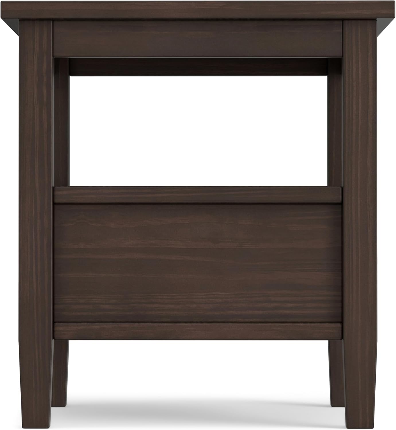 SIMPLIHOME Warm Shaker End Table - 20' Wide x 20' High Solid Wood Side Table in Warm Walnut Brown, Transitional Accent Table for Living Room or Bedroom with Drawer, Open Shelf and Square Tapered Legs