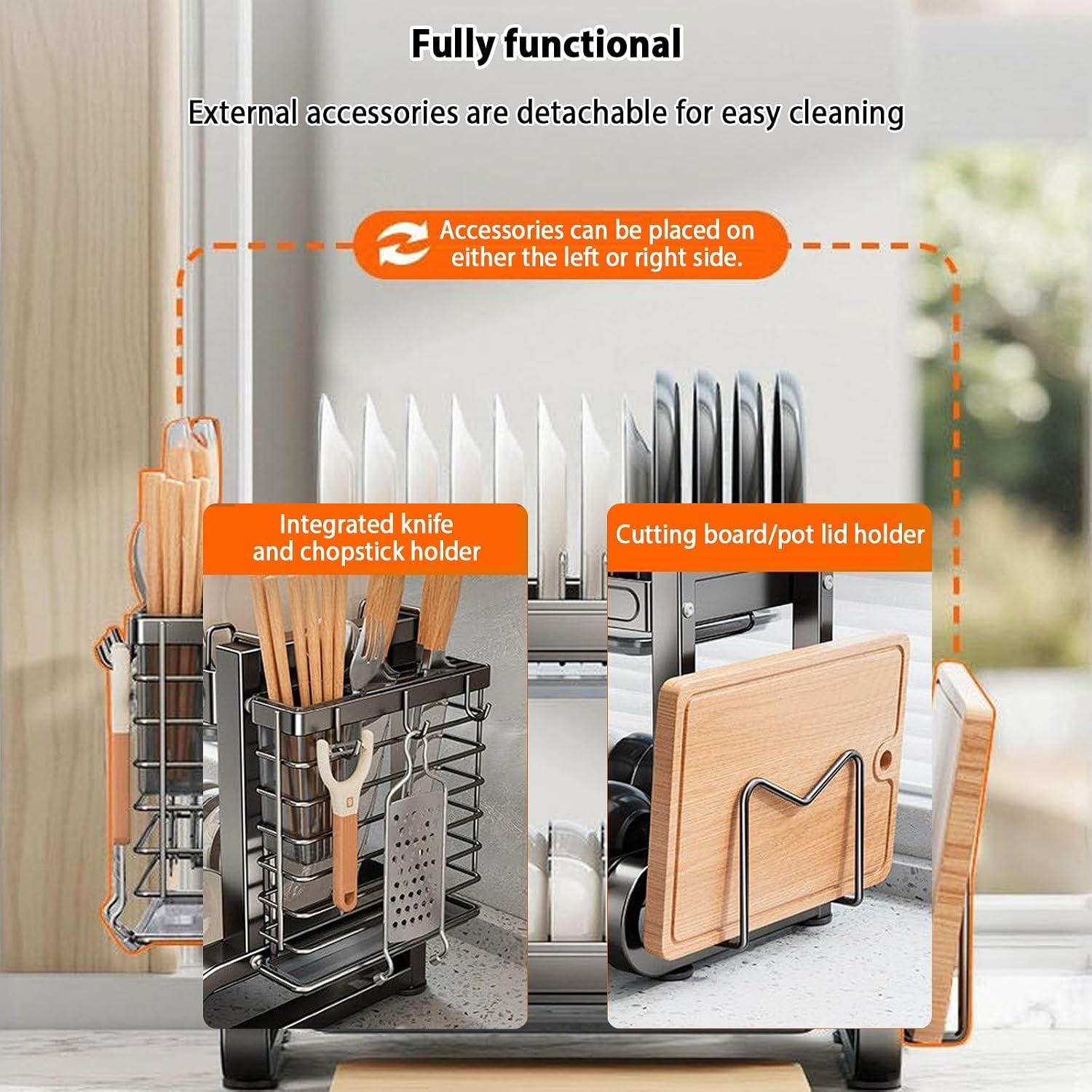 Multifunctional Kitchen Countertop Dish Utensil Holder,Stainless Steel Storage Shelf Home Kitchen,for Storage and Organization,for Dishes, Glasses, Bowls(Triple Layer Gray,55cm/21.8in)