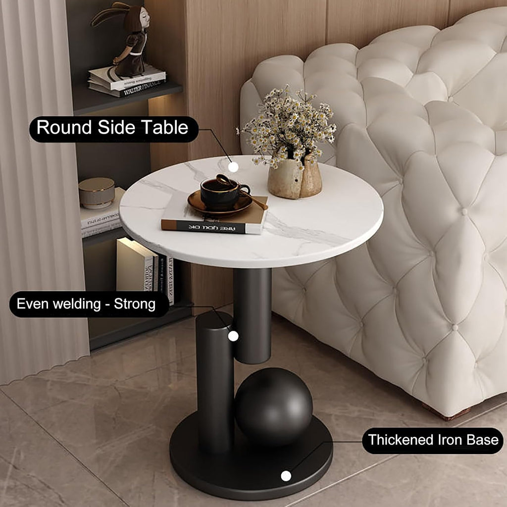 Round Side Table, Accent End Table, Sofa Side Table, Small Drink Table, Great for Living Room, Bedroom, Indoor & Outdoor (Color : Black+Gold, Size : 50x55cm)