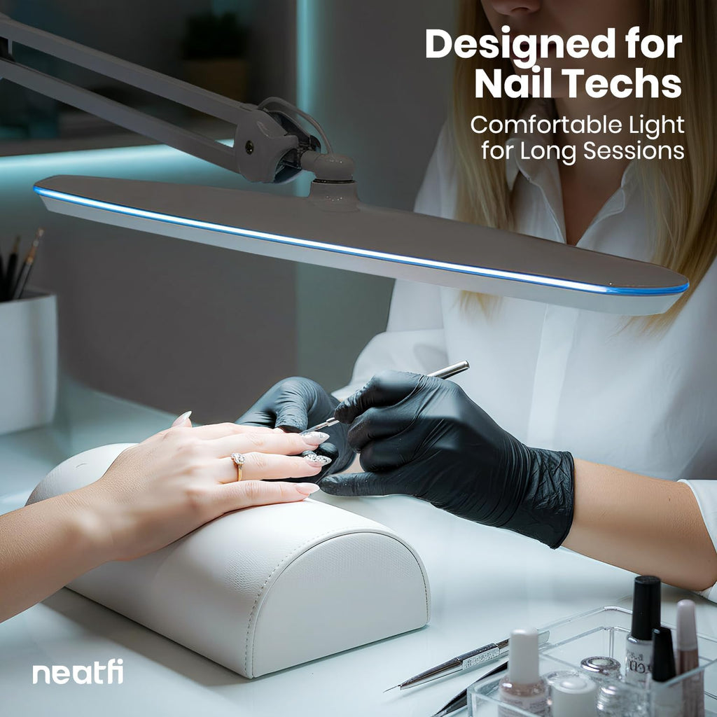 Neatfi XL 24W LED Desk Lamp – 2,200 Lumens | 23' Wide Shade | Dimmable Eye-Caring Task Light | Adjustable Arm | Office, Study, Crafting & Nail Techs (White, Non-CCT with Base)