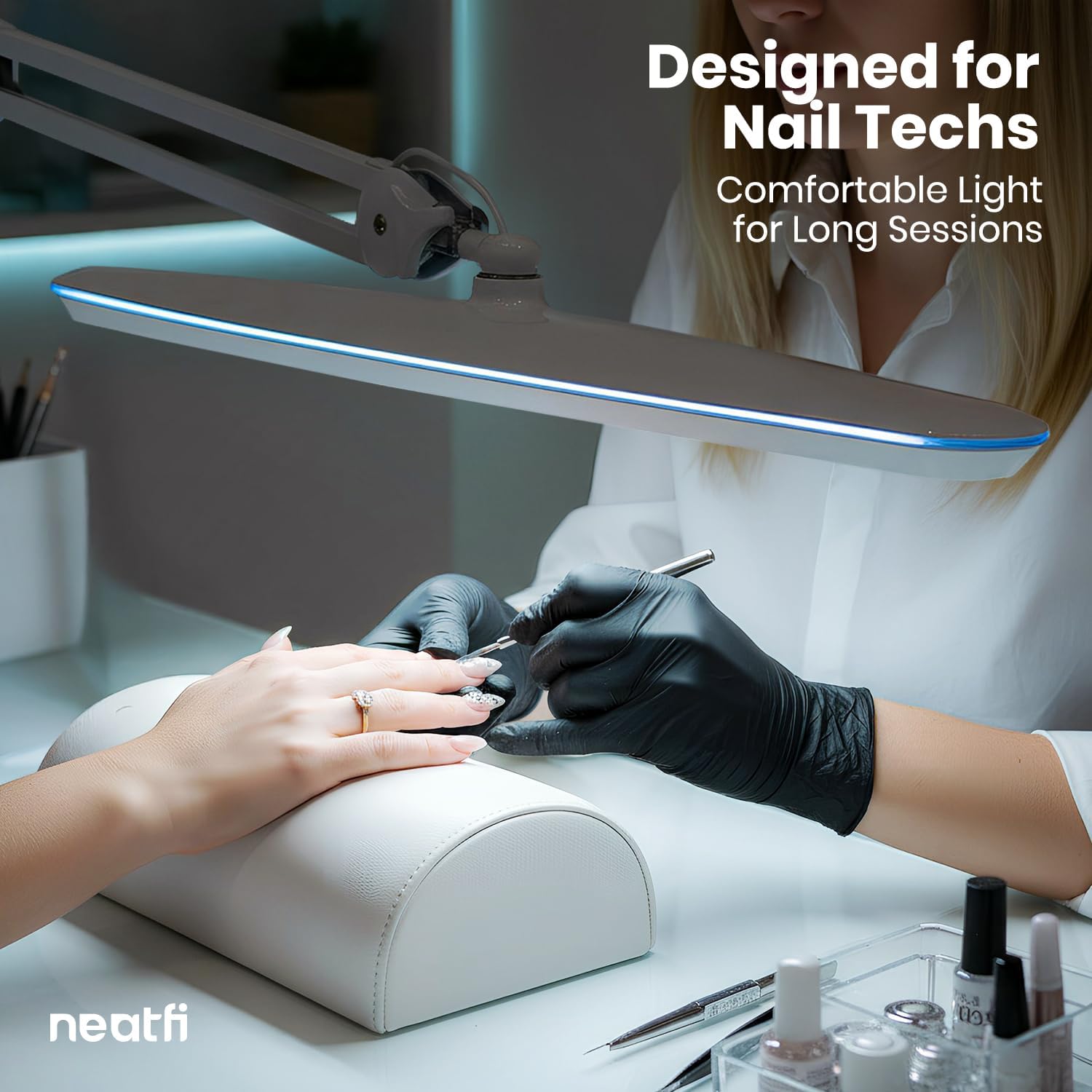 Neatfi XL 24W LED Desk Lamp – 2,200 Lumens | 23' Wide Shade | Dimmable Eye-Caring Task Light | Adjustable Arm | Office, Study, Crafting & Nail Techs (White, Non-CCT with Base)