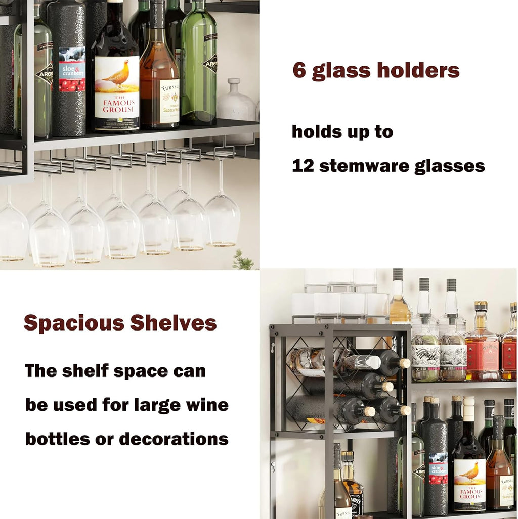 Wall Mounted Wine Rack with Glass Holder for Home Bar Storage | Display Spirits & Glasses in Restaurants, Home Kitchens or Studios. Provides Effortless Storage Access