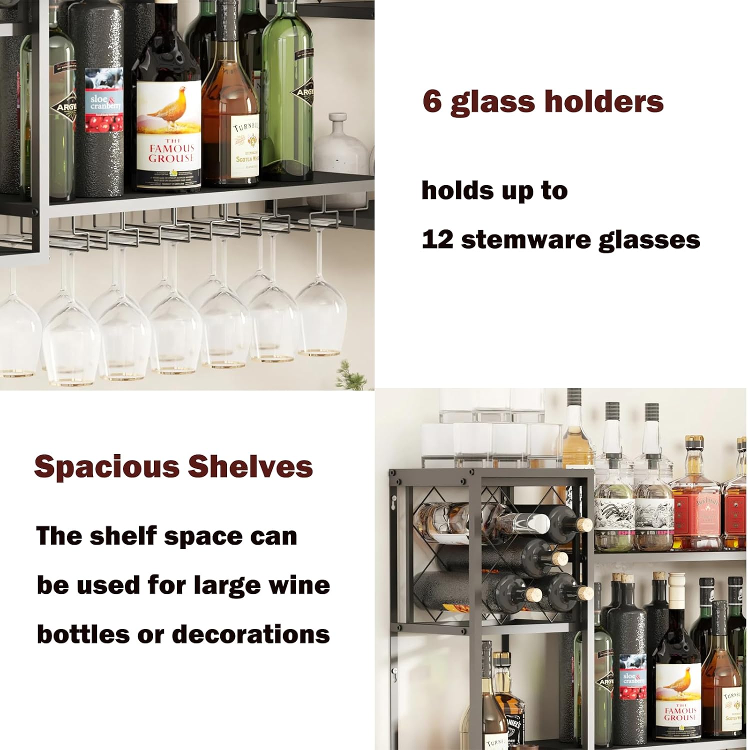 Wall Mounted Wine Rack with Glass Holder for Home Bar Storage | Display Spirits & Glasses in Restaurants, Home Kitchens or Studios. Provides Effortless Storage Access