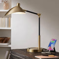 360 Lighting Colborne Mid Century Modern Industrial Desk Table Lamp LED with USB Charging Port 28' Tall Antique Brass Black for Living Room Bedroom House Bedside Nightstand Home Office
