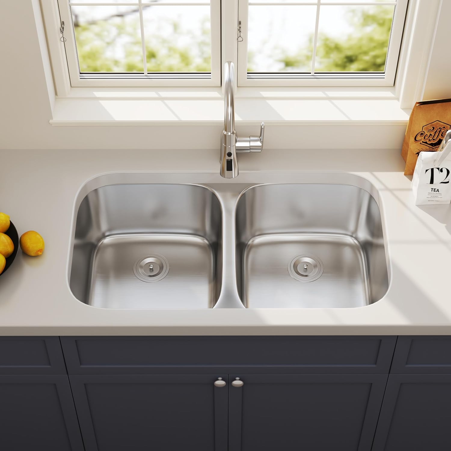32 Inch Undermount Double Bowl Kitchen Sink 50/50 Stainless Steel 18 Gauge Commercial Grade Satin Finish Sinks 32' x 18' x 9'