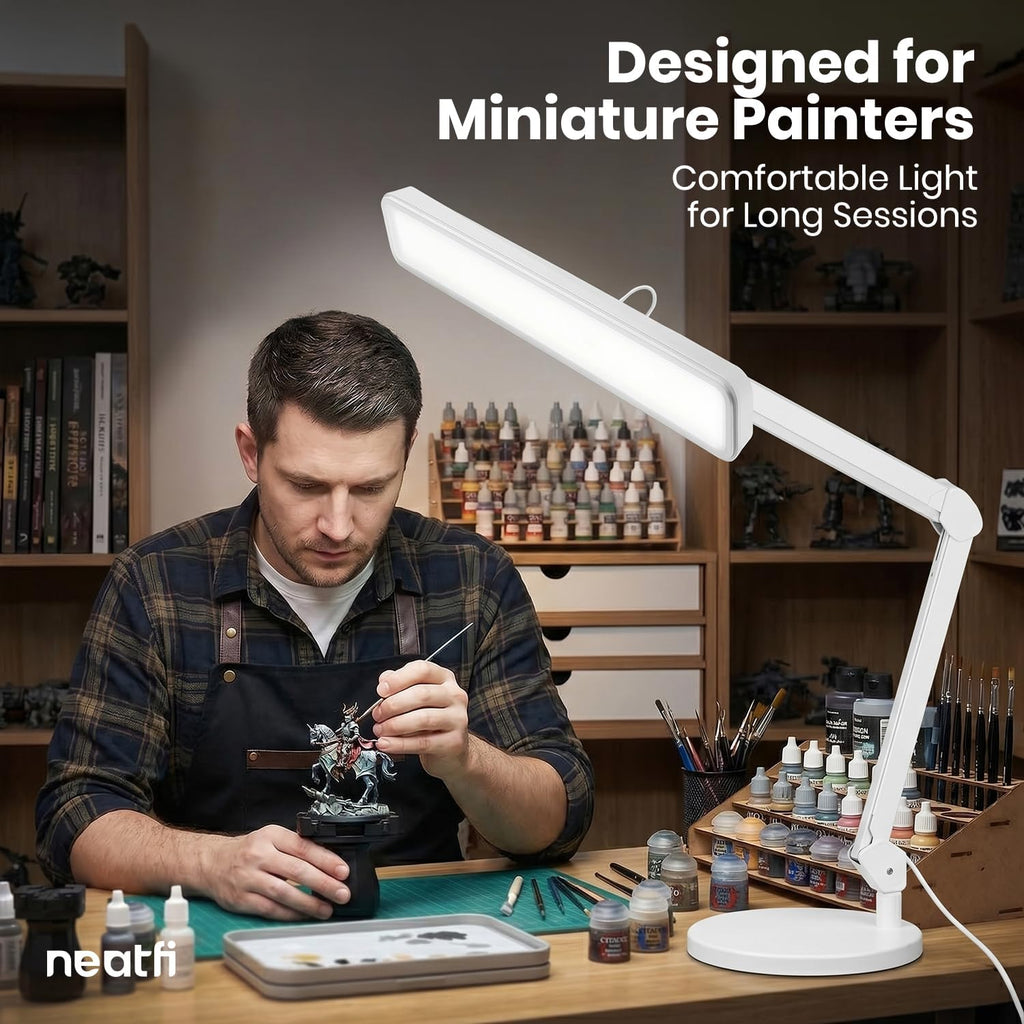Neatfi XL 2,500 Lumens 30W LED Task Lamp for Manicure Table, Crafts, Workbench, Office - 22' Wide Shade Desk Light | Eye-Caring 6500K | 4-Level Brightnes (White, Non-CCT with Base)