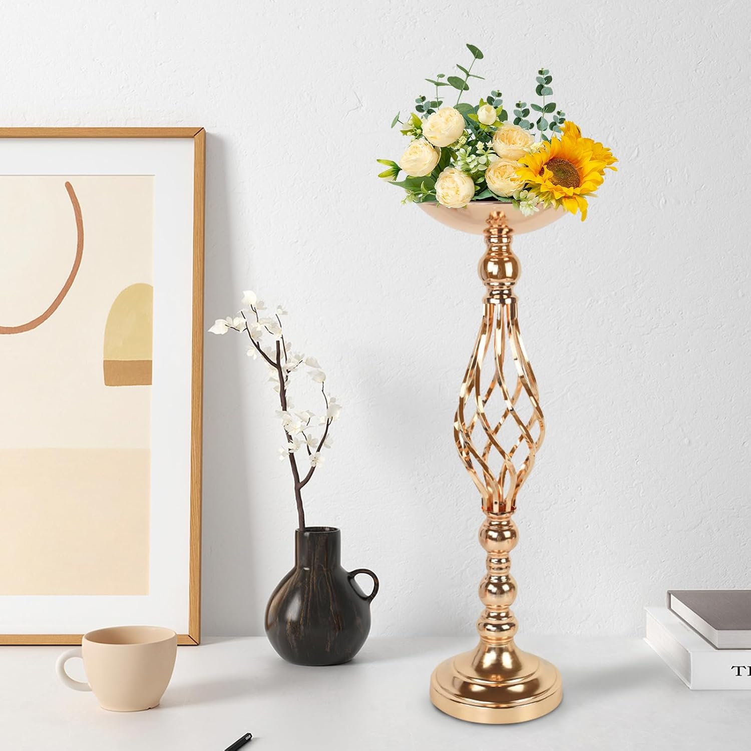 20 Pcs Metal Flower Arrangement Stand, 22.8 Inch Tall Wedding Flower Centerpieces Stand Gold Elegant Metal Flower Vase Candelabra Candle Holder for Wedding Table Decor Birthday Home Decor