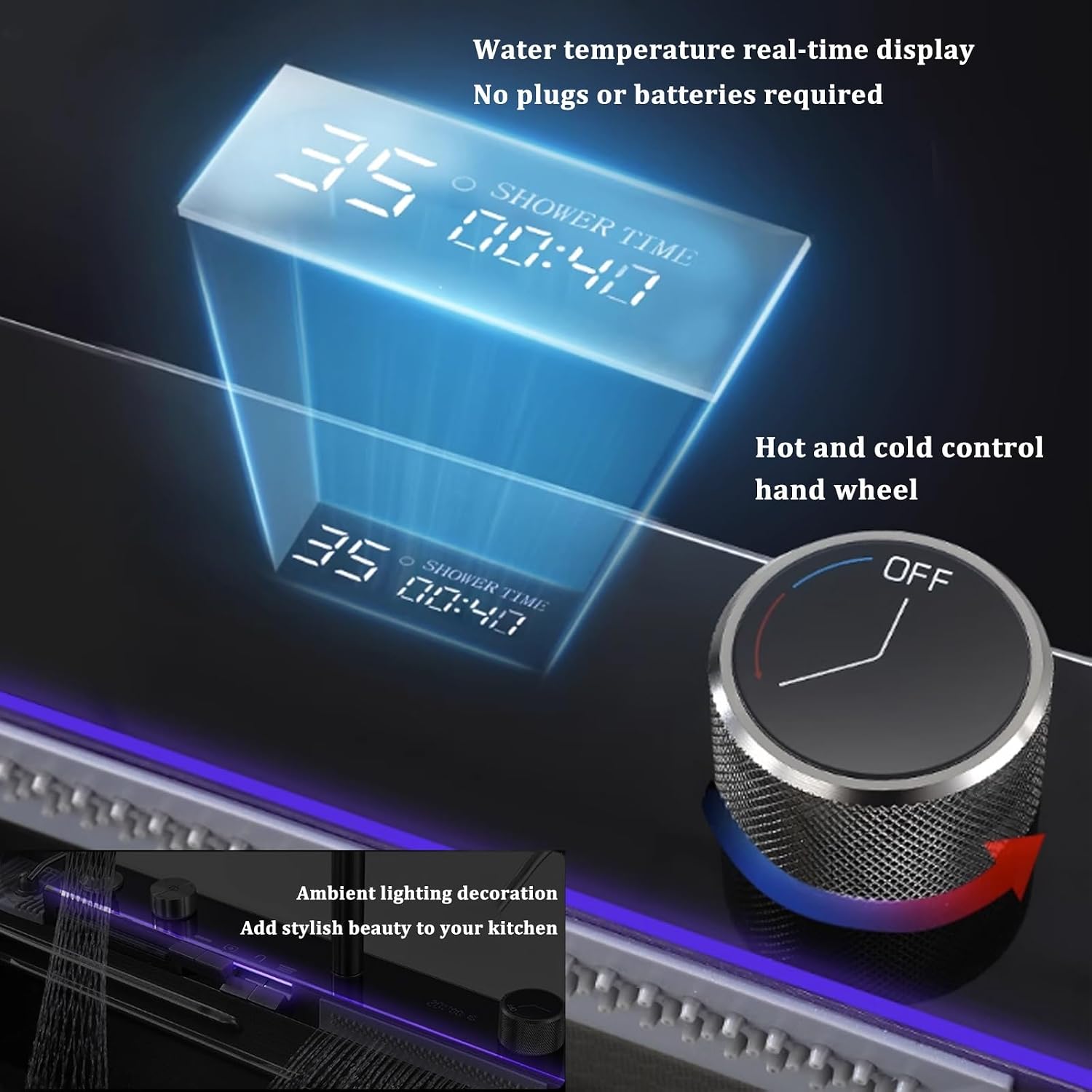 Stainless Steel Sink Black Kitchen Sink Digital Waterfall Faucet Single Bowl Sink with Cup Washer Knob Controlled Drainage (75x46x22cm