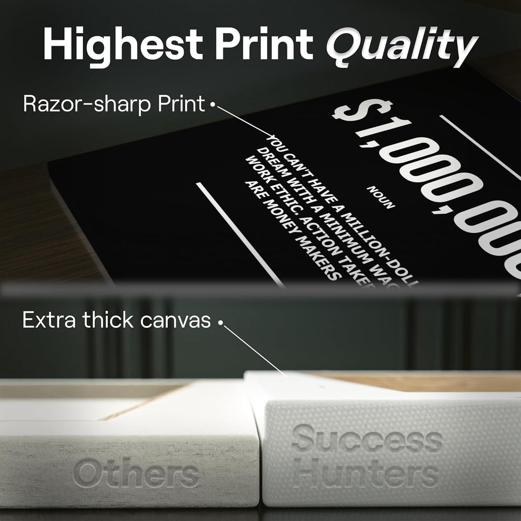 SuccessHunters 1 Million Dollar Definition Wall Art Motivational Office Decor Millionaire Canvas Print, Money Modern Art Print, $1,000,000 Financial Artwork, Money Never Sleeps Canvas(40' x 30' in)