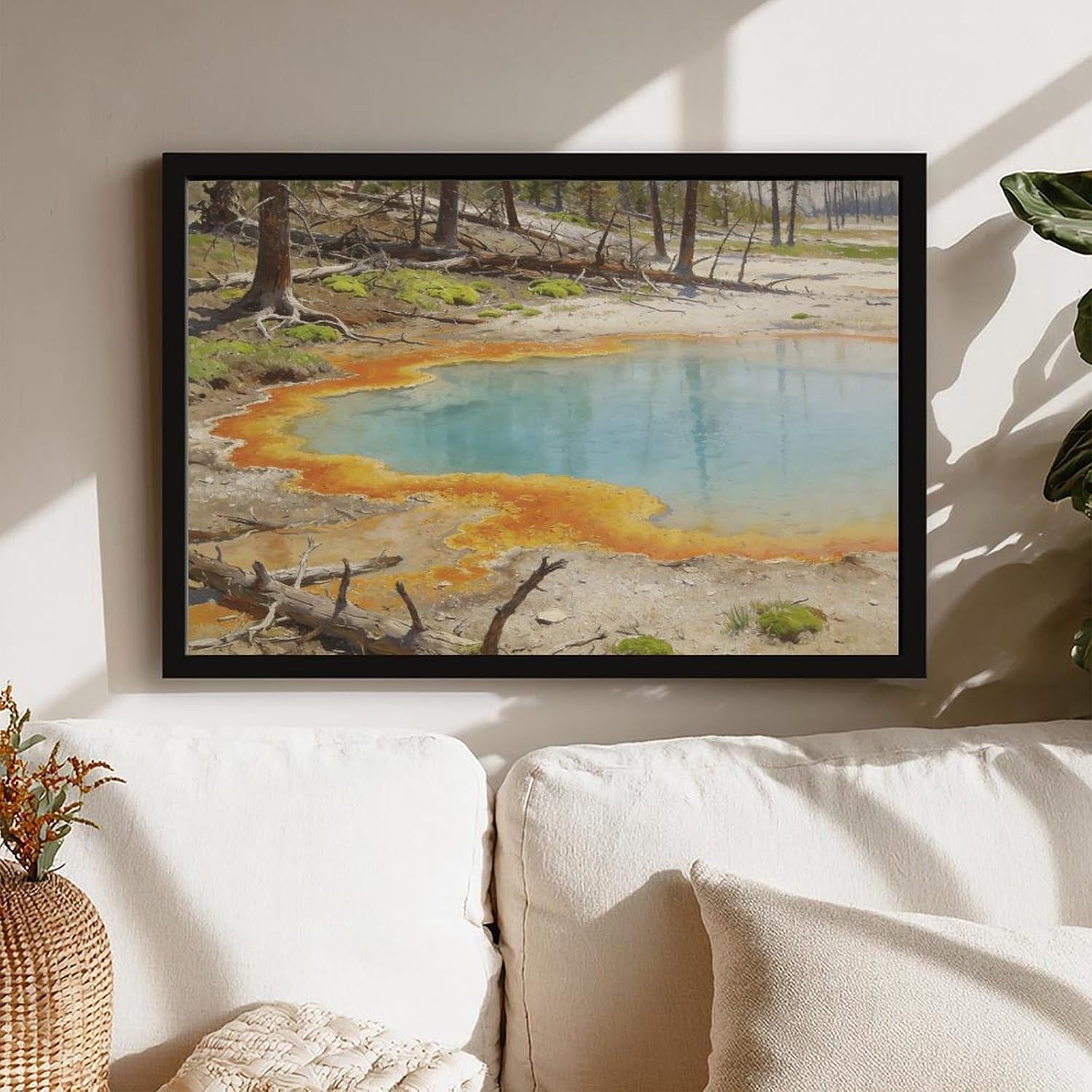 Colorful Hot Spring Pool Wall Art Canvas Print, Pastel Mineral Water Landscape Painting, Modern Nature Decor for Living Room Bedroom Office 24x36in