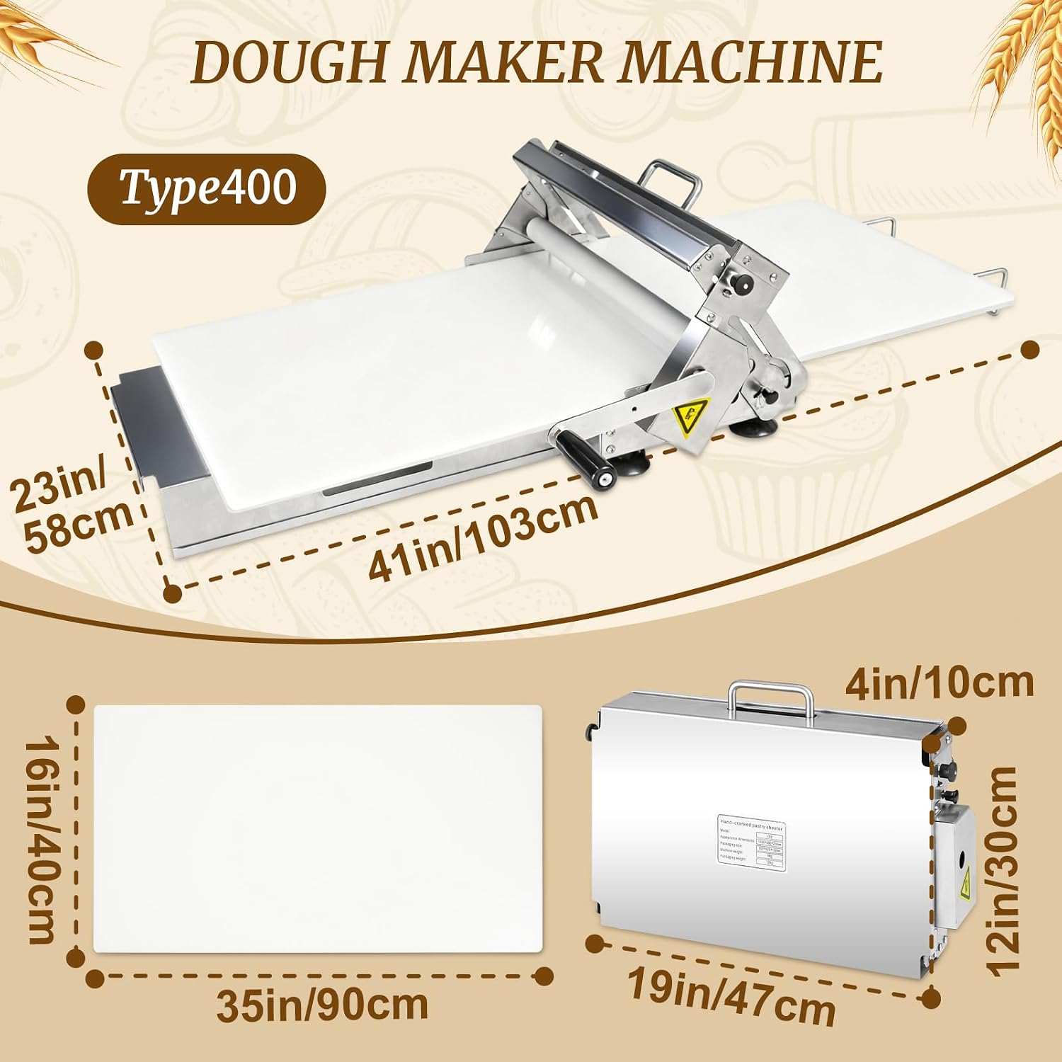 Manual Dough Sheeter 35.4' ×15.7',Roller Machine,Commercial Folding Dough Maker with Carry Handle, Adjustable Thickness for Pizza, Pasta, Pastry