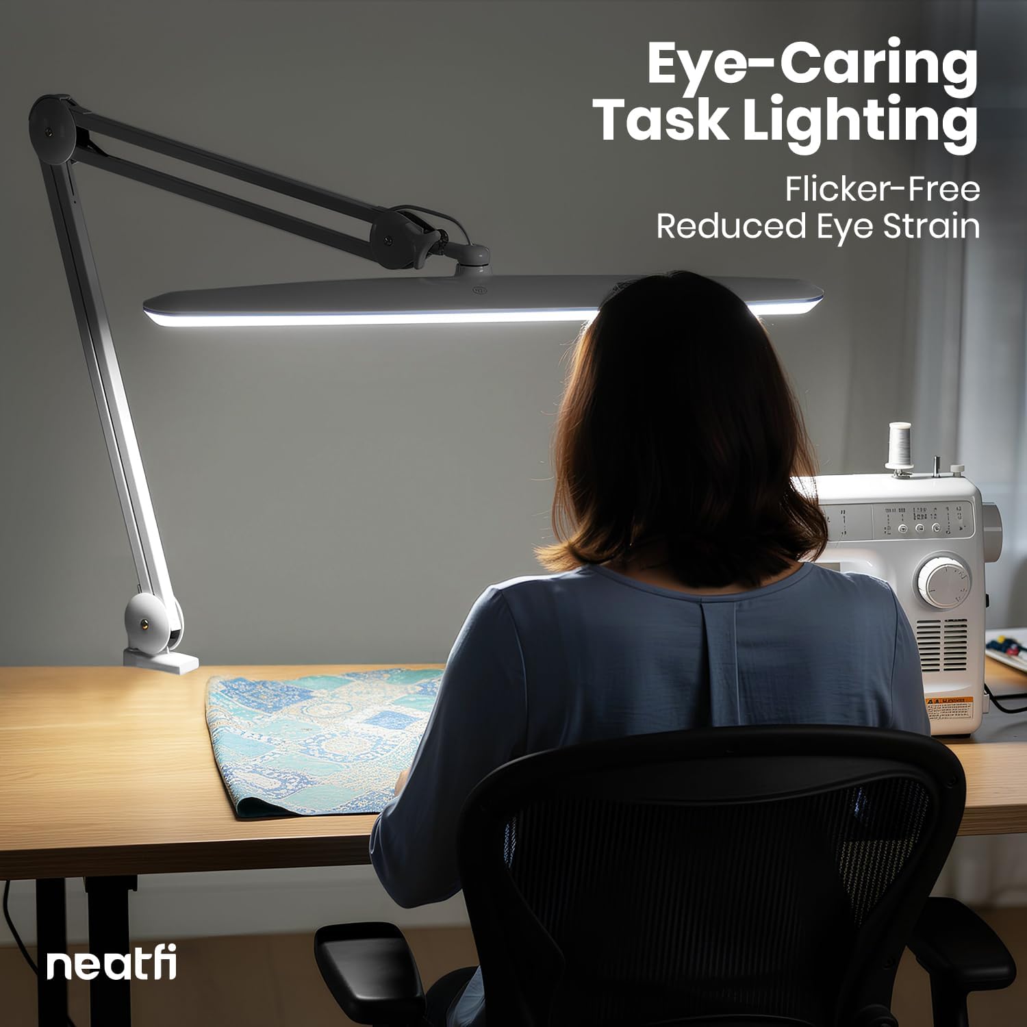 Neatfi XL 2,200 Lumens 24W LED Desk Lamp – 23' Wide Shade | Dimmable Eye-Caring Task Light | Adjustable Arm | Home Office, Study, Crafts & Nail Tech (Silver, Non-CCT with Clamp)