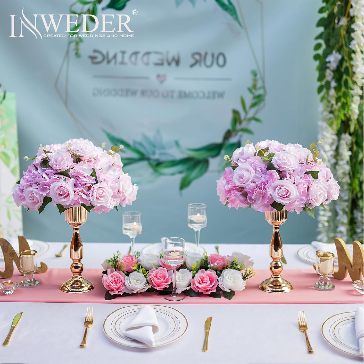 Pink Flowers Balls for Centerpieces: 10 PCS 14.2' Diam Flower Centerpieces for Tables in Wedding Reception Decorations Arrangement for Party Celebration Planners