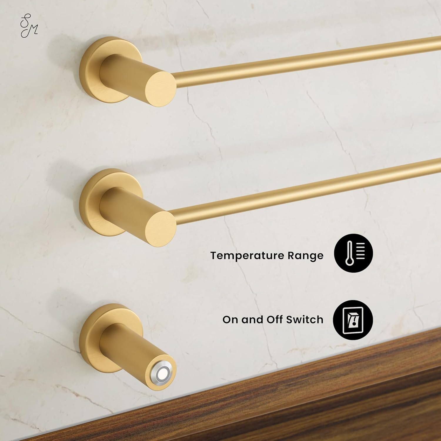 Swiss Madison Claire 3-Bar Electric Towel Warmer Heated Towel Racks for Bathroom in Brushed Gold