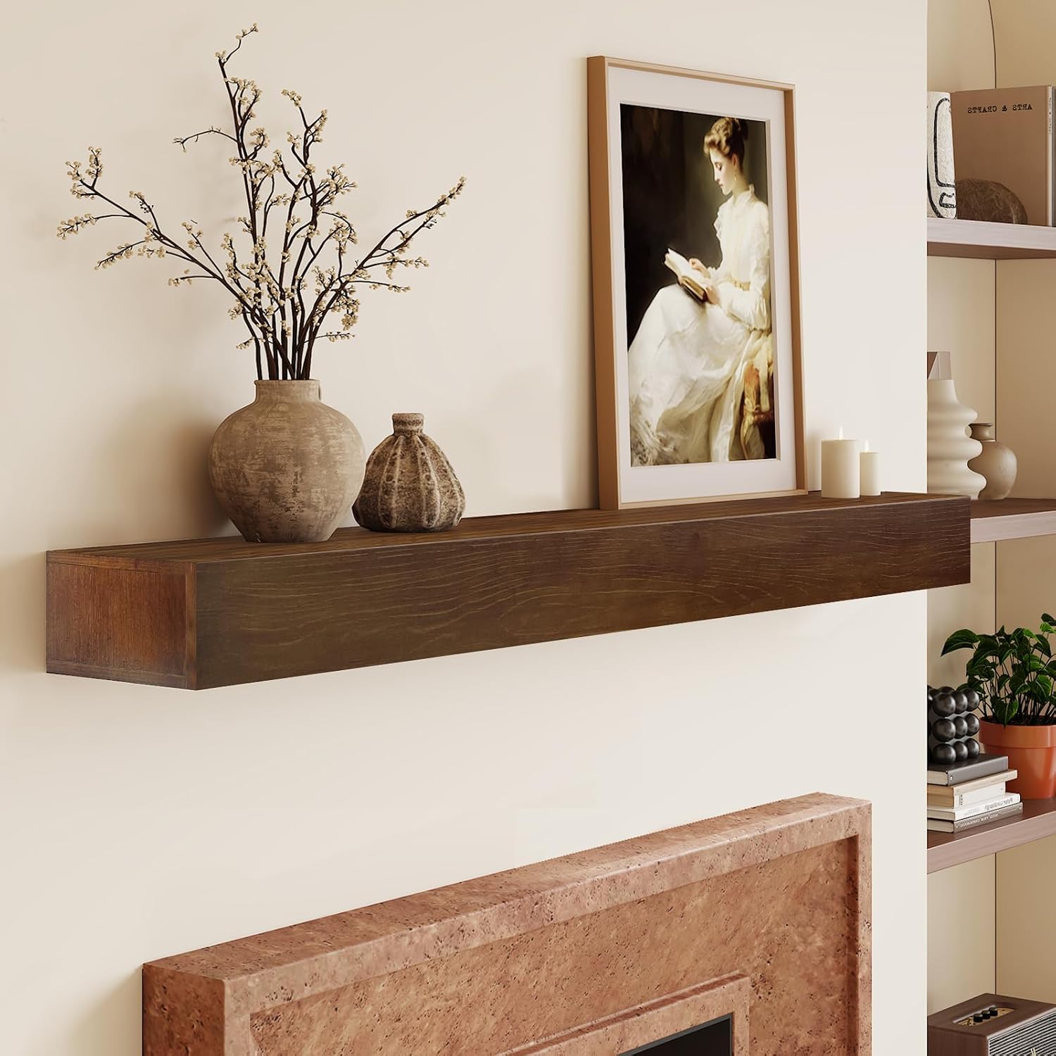 Fireplace Mantel 72inch - Solid Wood Mantel Shelf with Hidden Brackets | Floating Mantle Shelves Decor for Wall, Bedroom, TV, Livingroom(Brown