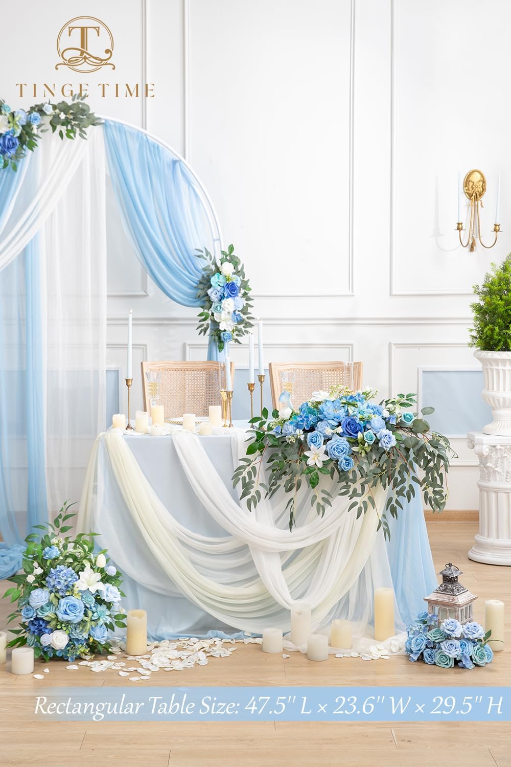TINGE TIME Artificial Sweetheart Flower Swag with Tablecloth and Table Runner, Pack of 3 Floral Arrangement for Wedding Sweetheart Table Centerpiece Decoration Valentine's Day (Provence Blue)