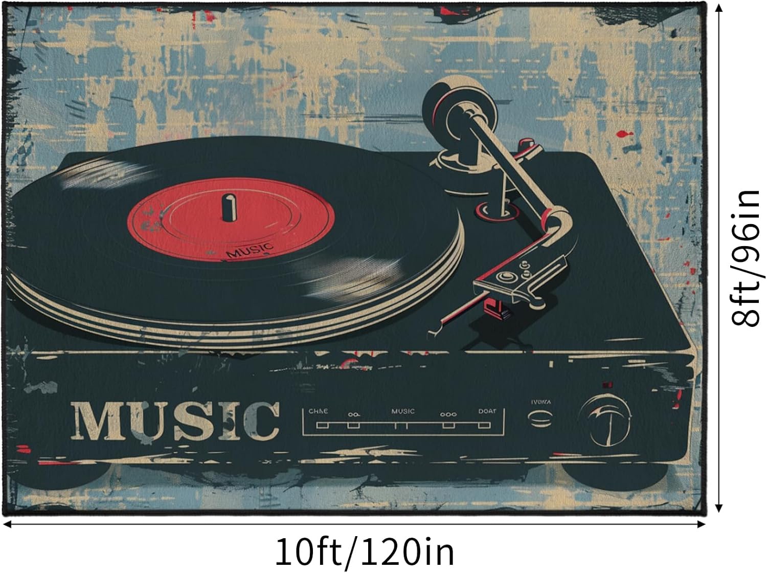 Music Record Vintage Area Rug for Bedroom Living Room Study Playing,Non-Slip Floor Mat Carpet Home Decor Rugs, 8'x10'