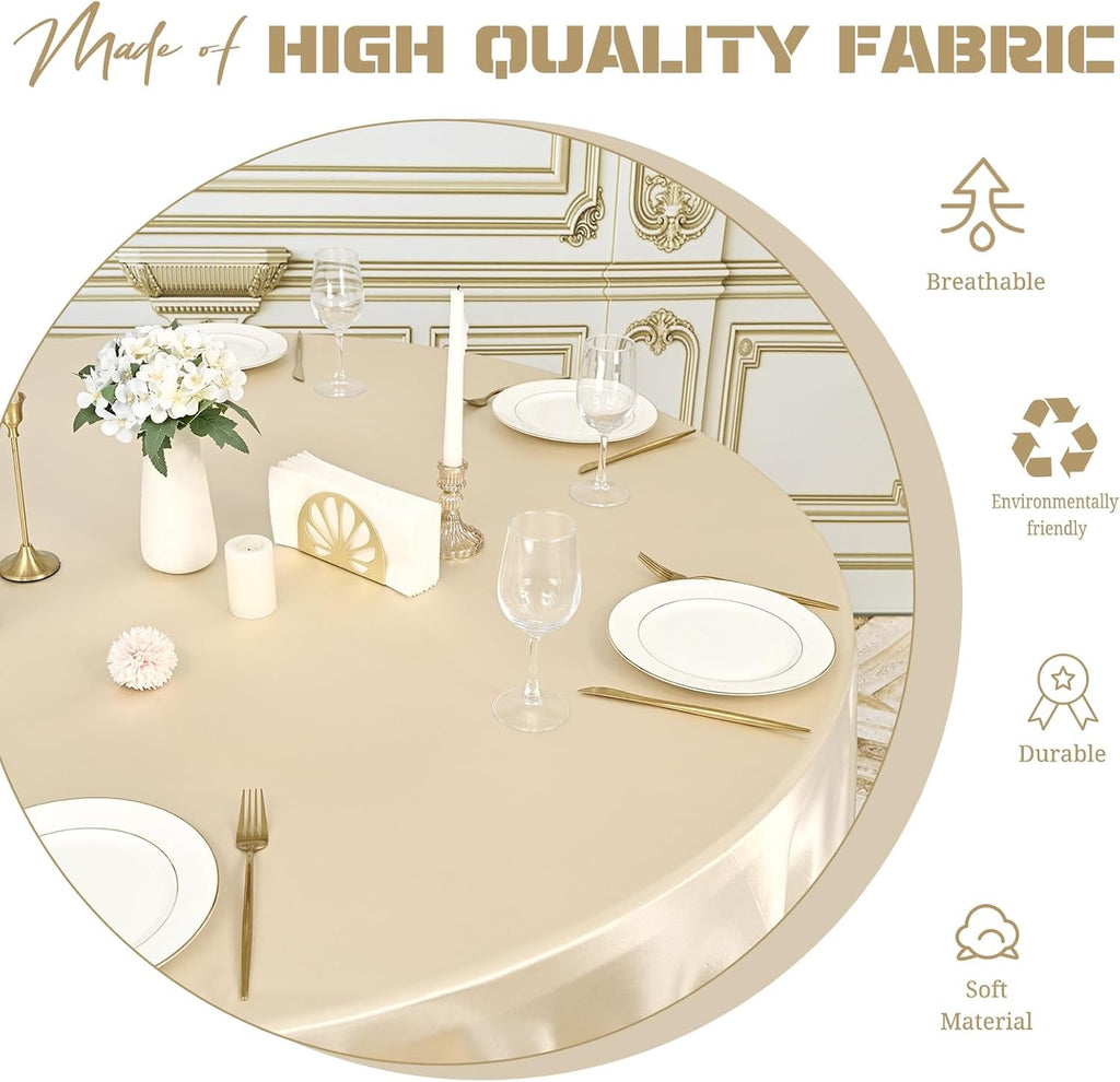 12 Pack Champagne Round Tablecloth, 120 Inch Satin Fabric Table Cloth for Round Table, Wrinkle Resistant Washable Table Cover Bright Silk Table Clothes for Wedding Party Dining Table Banquet