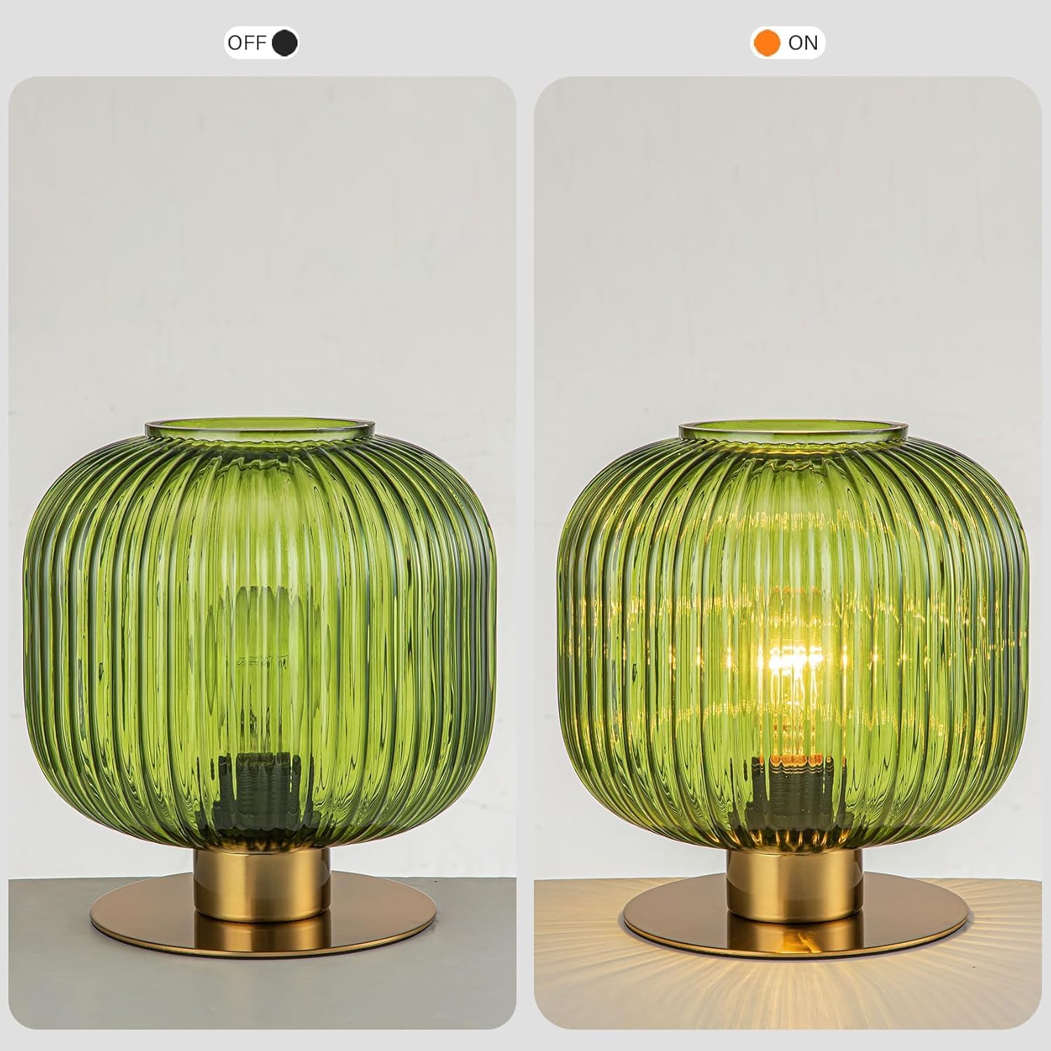 Green Table Lamp Glass Globe Table Lamp Mid Century Modern Small Bedside Lamp Gold Nightstand Lamp Vintage Decorative Brass Desk Lamp for Bedroom Living Room Study Corner Bookshelf (Set of 2)