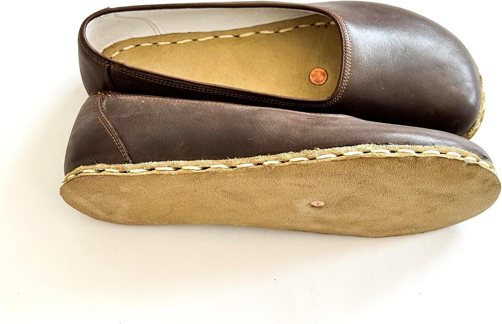 Grounding Shoes for Women, Barefoot Leather Shoes,Earthing with Copper Rivet, Wide Toe Box, Minimalistic Shoes, Gifts for Him | Bitter Brown