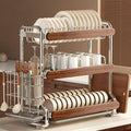 Large-Capacity,partitioned Stainless Steel Dish Rack with Thickened Pipes;Multi-Functional Kitchen Storage for Dishes,Bowls,and Chopsticks;Includes a drip Tray(Triple Layer)