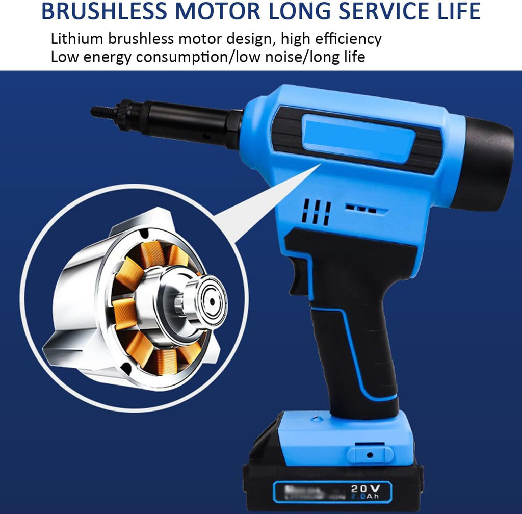 20-Volt Lithium-Ion Cordless Rivet Tool Kit,Cordless Pop Rivet Gun,2.4‑4.8mm Automatic Riveter,Battery and Charger Included