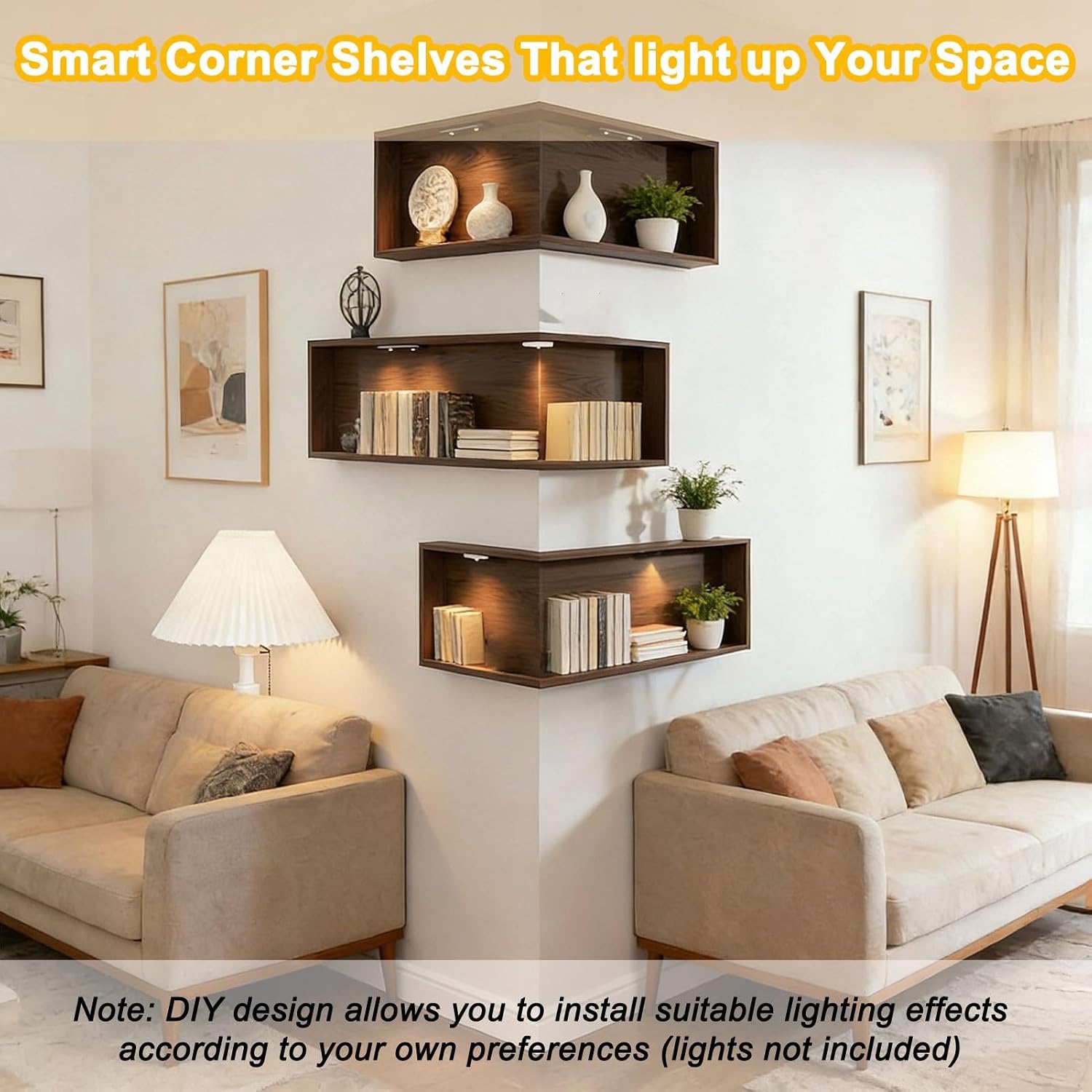 Floating Corner Shelves, Modern Corner Shelf Wall Mounted for Bedroom & Living Room, Easy Install Display Shelf for Books & Decor(3 Pack,L-Shape 40 x 20 x 20 cm)