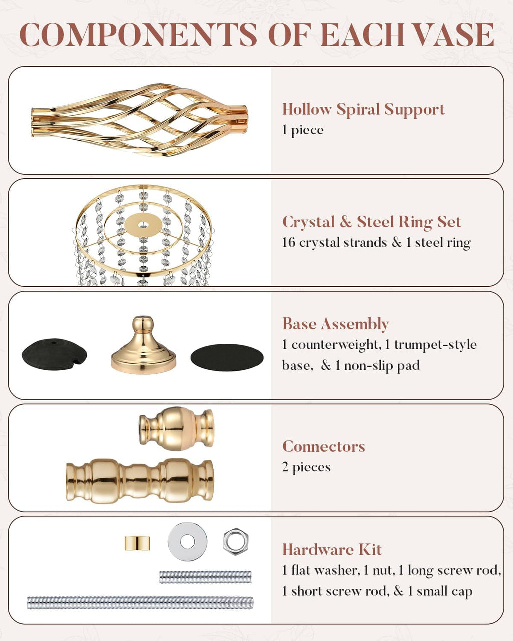 10 Pcs 21.5' Tall Gold Centerpieces for Table, Open Lattice Midsection Trumpet Base Vase Stands with Hanging Crystals, Metal Flower Holders for Wedding Receptions,Parties & Event Decor
