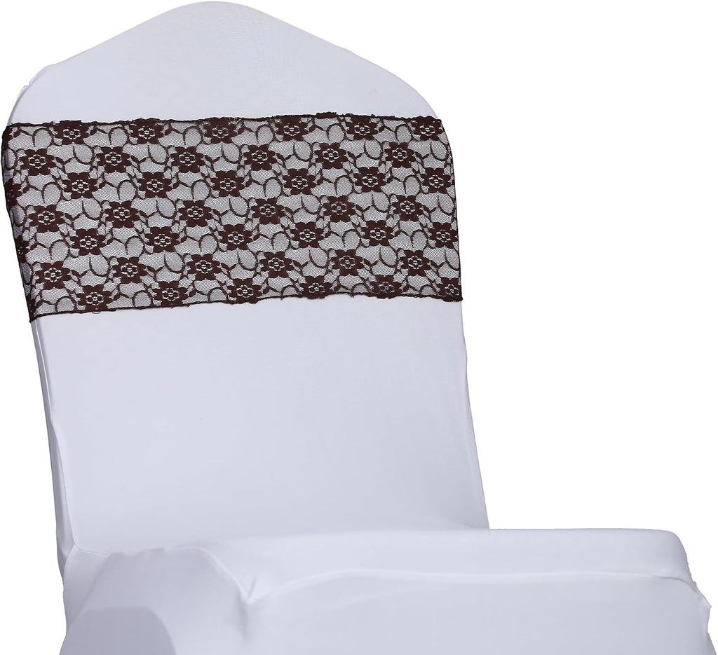 MDS® Pack of 200 Lace Chair Sashes for Weddings, Decorative Floral Lace Chair Bows Bands for Banquet, Reception, Anniversary, Bridal Shower, Birthday, Party, Ceremony & Event Décor - Coffee